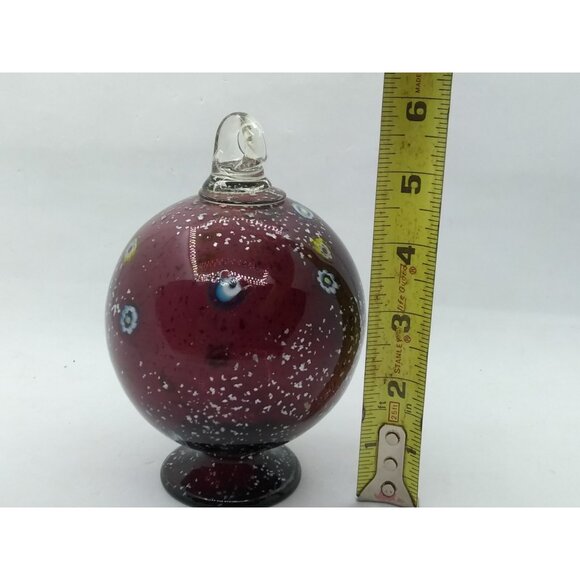 Hand Blown Art Glass Floral Speckled  Pedestal Ornament 5.75" Tall 3" Diameter - Picture 8 of 12